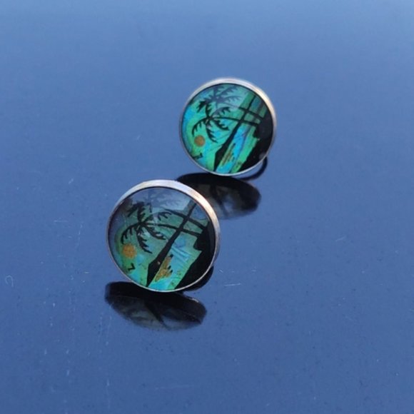 Vintage Jewelry - Vintage Morpho Butterfly Earrings Tropical Motif